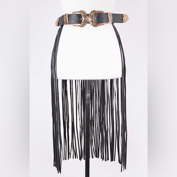 Double Buckle White Fringe Skirt Statement Belt - Picture 1 of 4
